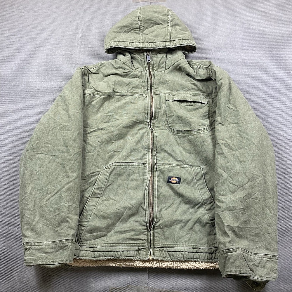 Dickies Jacket Mens XL Green Bomber Duck Canvas Sherpa Fleece Lined Workwear